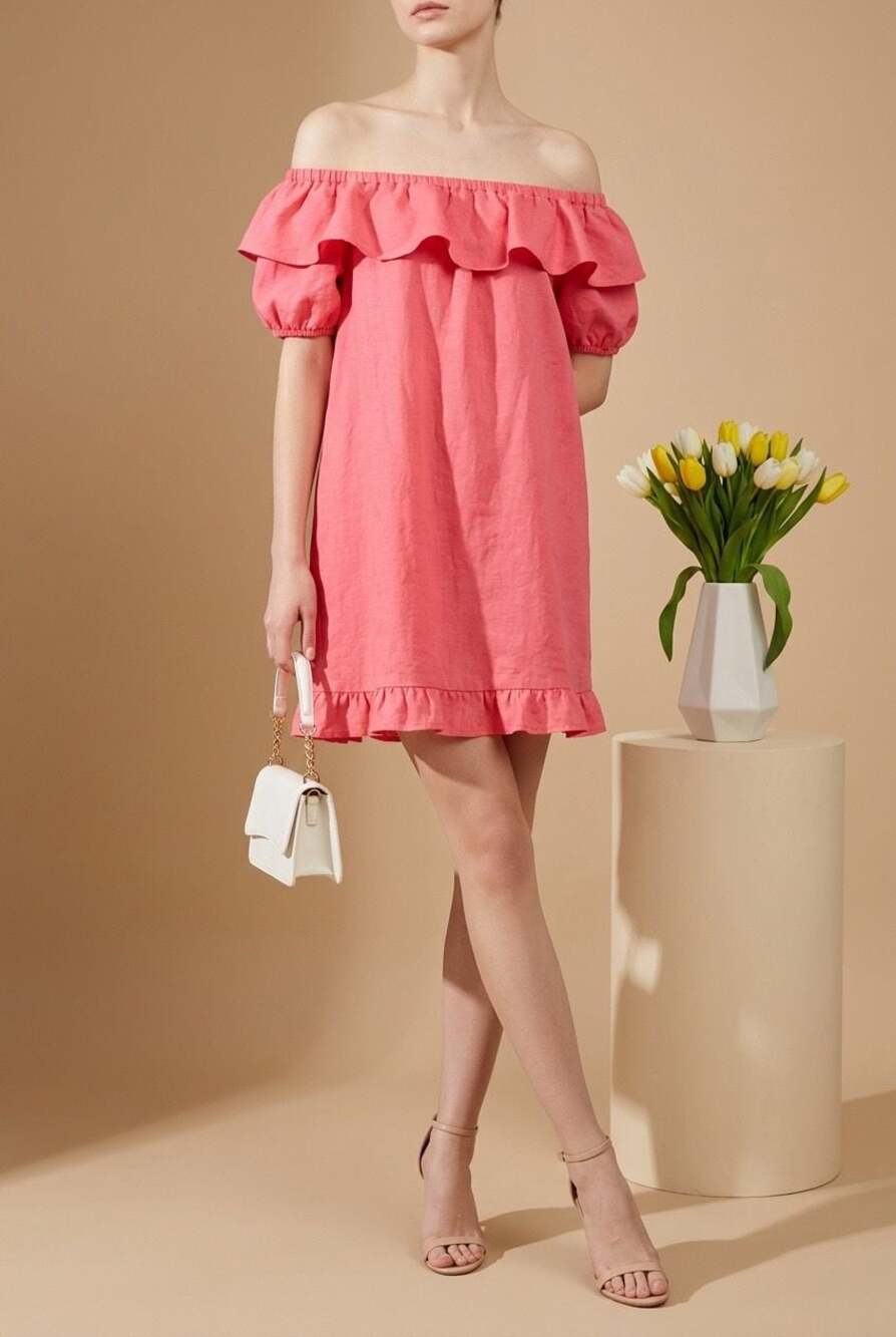 Tommy Bahama St. Lucia Linen Blend Off-The-Shoulder Ruffle Mini Dress #788